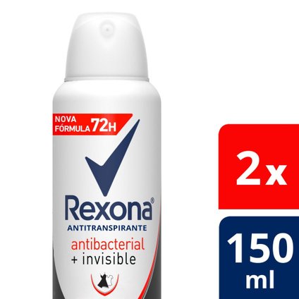 KIT DESODORANTE ANTITRANSPIRANTE AEROSOL REXONA ANTIBACTERIAL + INVISIBLE 2 UNIDADES 150ML CADA