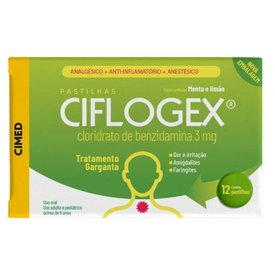 PASTILHA DE GARGANTA CIFLOGEX 3MG MENTA E LIMAO COM 12 PASTILHAS