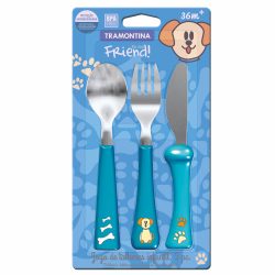 Kit Talher Infantil Inox Tramontina My Best Friend 3 Peças Azul