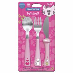 Kit Talher Infantil Inox Tramontina My Best Friend 3 Peças Rosa