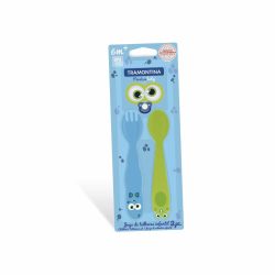 Kit Talher Infantil Tramontina Monster Baby 2 Peças Azul/verde