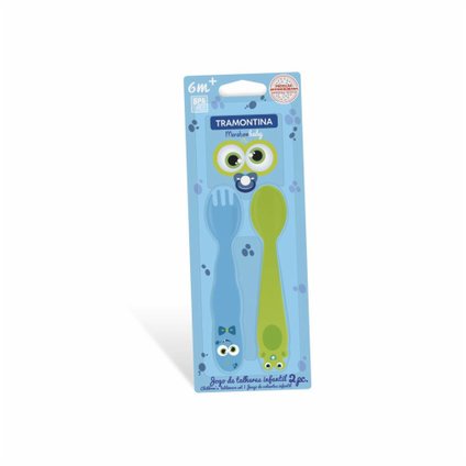 KIT TALHER INFANTIL TRAMONTINA MONSTER BABY 2 PEÇAS AZUL/VERDE