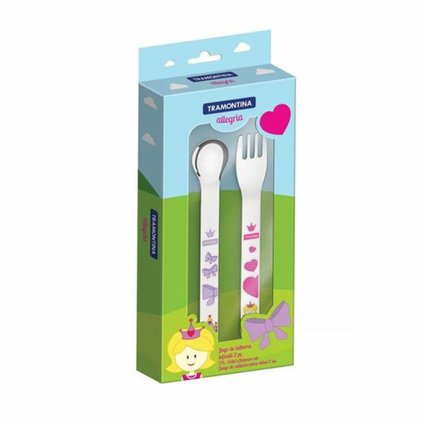 JOGO TALHERES INFANTIL INOX TRAMONTINA ALLEGRIA 2 PEÇAS ROSA