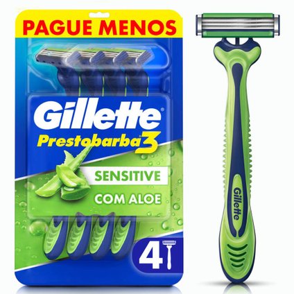APARELHO DE BARBEAR DESCARTÁVEL GILLETTE PRESTOBARBA3 SENSITIVE LEVE 4 PAGUE 3