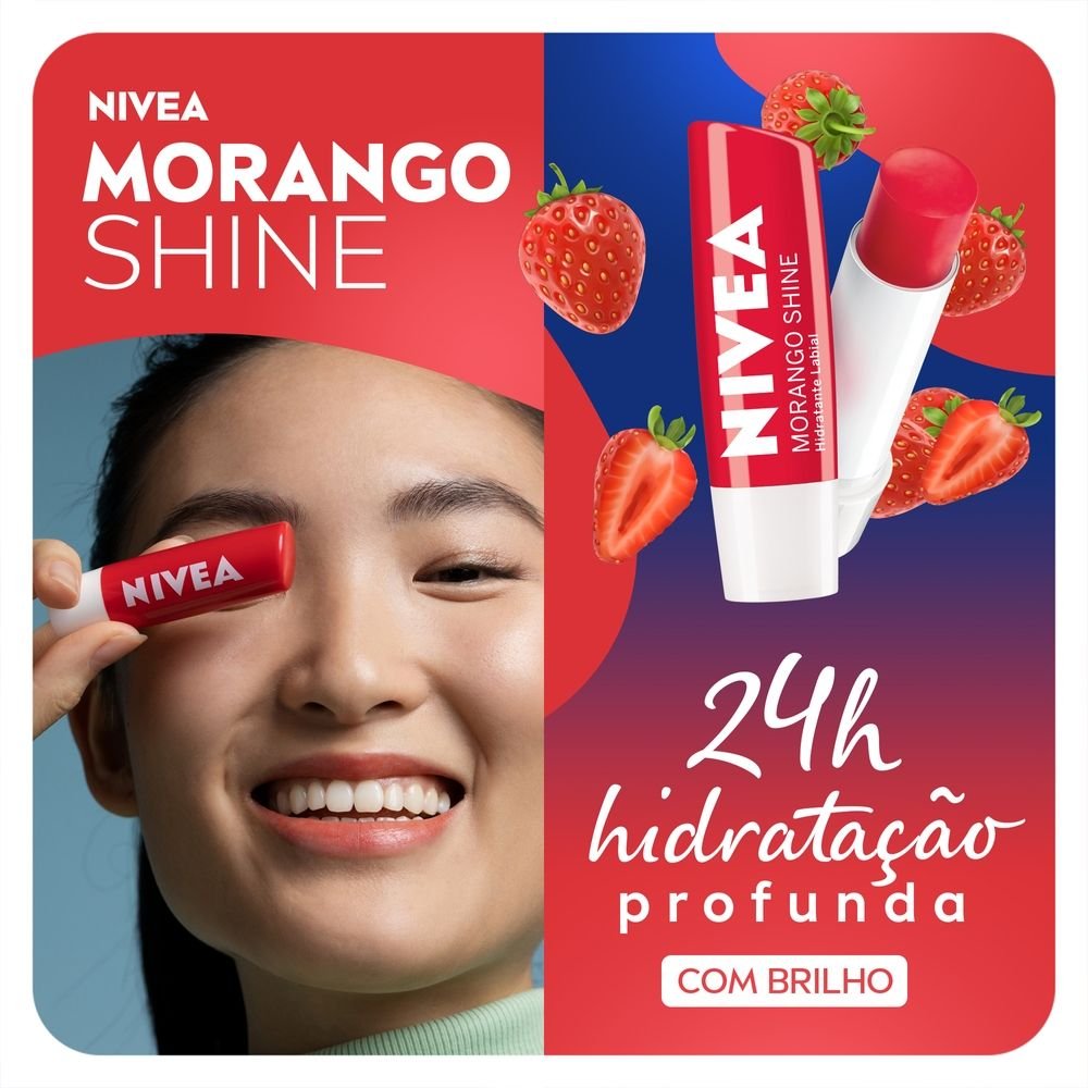 HIDRATANTE LABIAL NIVEA MORANGO SHINE HIDRATAÇÃO PROLONGADA 4,8 G