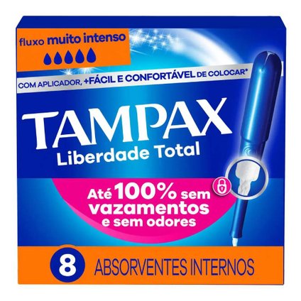 ABSORVENTE INTERNO TAMPAX FLUXO MUITO INTENSO 8 UNIDADES
