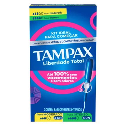 ABSORVENTE INTERNO TAMPAX FLUXO MODERADO + INTENSO 8 UNIDADES