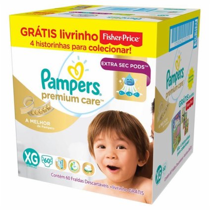 FRALDA PAMPERS PREMIUM CARE XG C/60 GRÁTIS LIVRO FISHER-PRICE