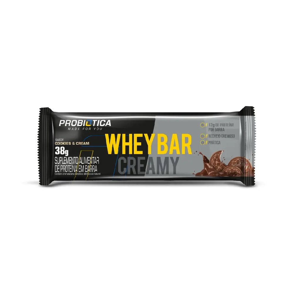 Barra De Proteína Probiótica Whey Bar Creamy Cookies & Cream 38g