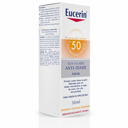 PROTETOR SOLAR FACIAL EUCERIN SUN FLUÍDO ANTIIDADE FPS 50 50ML