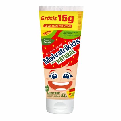 GEL DENTAL INFANTIL MALVATRIKIDS NATURAL MORANGO 85G