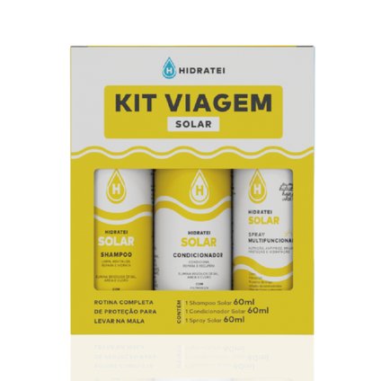 KIT VIAGEM HIDRATEI SOLAR SHAMPOO 60ML + CONDICIONADOR 60ML + SPRAY 60ML