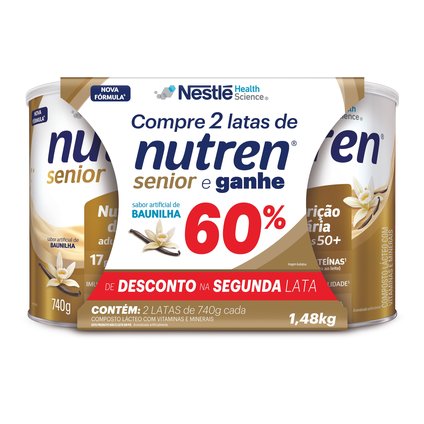 KIT COMPLEMENTO ALIMENTAR NUTREN SENIOR BAUNILHA 2 UNIDADES 740G CADA