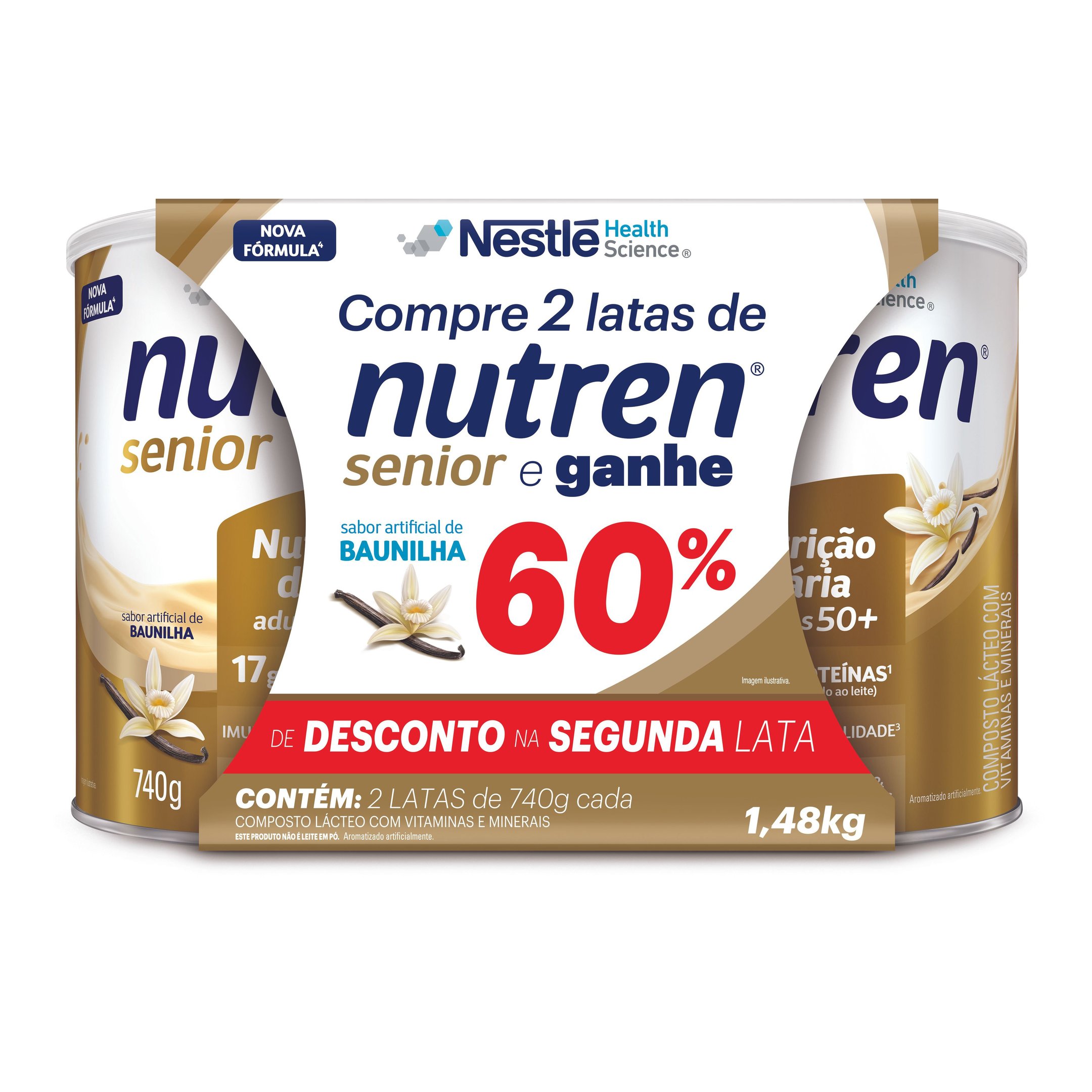 Kit Complemento Alimentar Nutren Senior Baunilha 2 Unidades 740g Cada