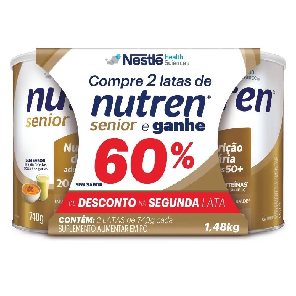 Kit Complemento Alimentar Nutren Senior Sem Sabor 2 Unidades 740g Cada