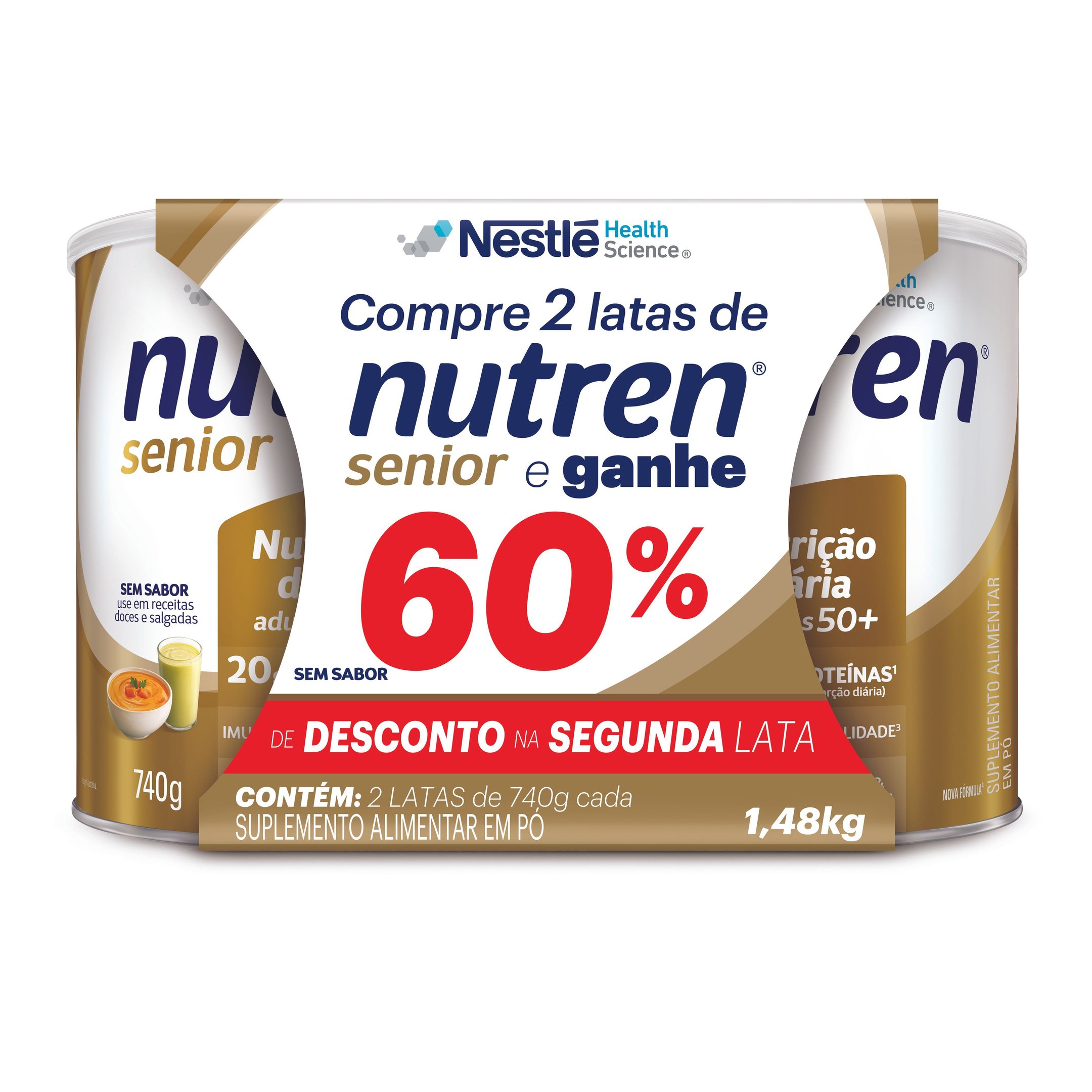 Kit Complemento Alimentar Nutren Senior Sem Sabor 2 Unidades 740g Cada