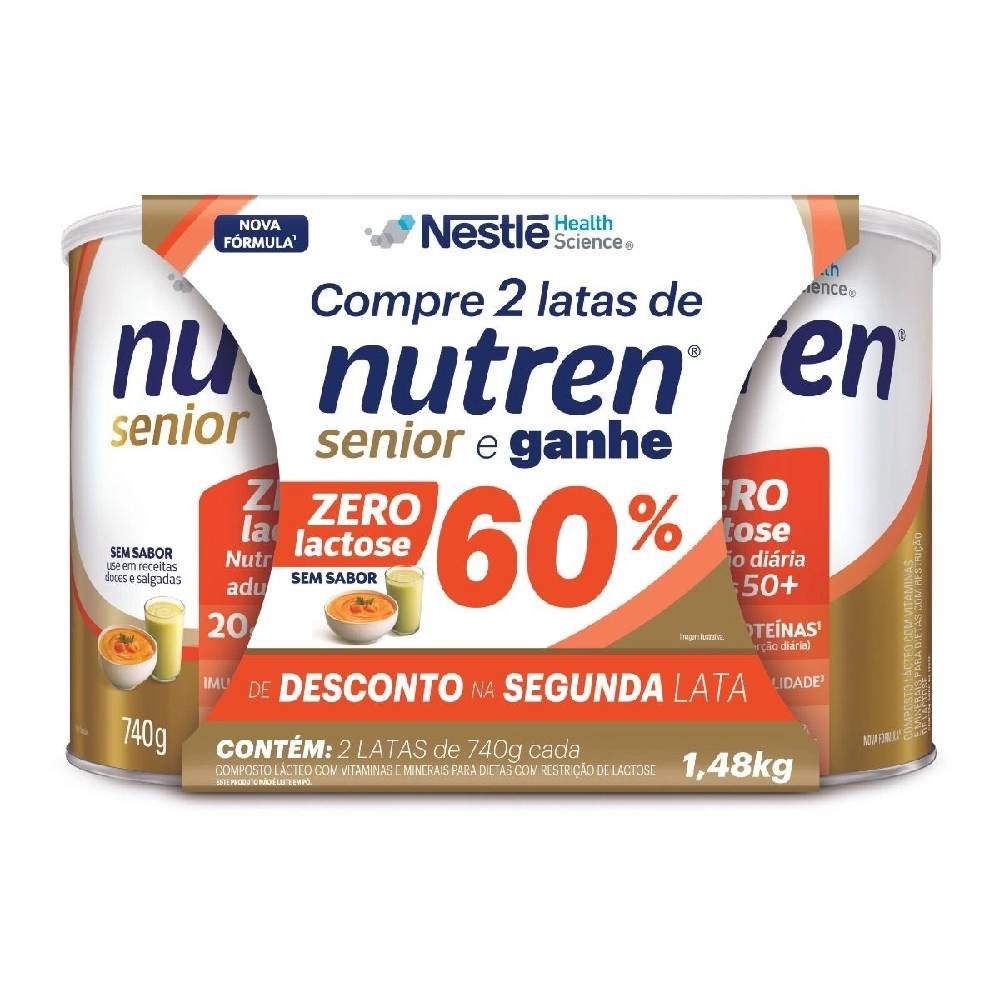 Kit Complemento Alimentar Nutren Senior Zero Lactose 2 Unidades 740g Cada