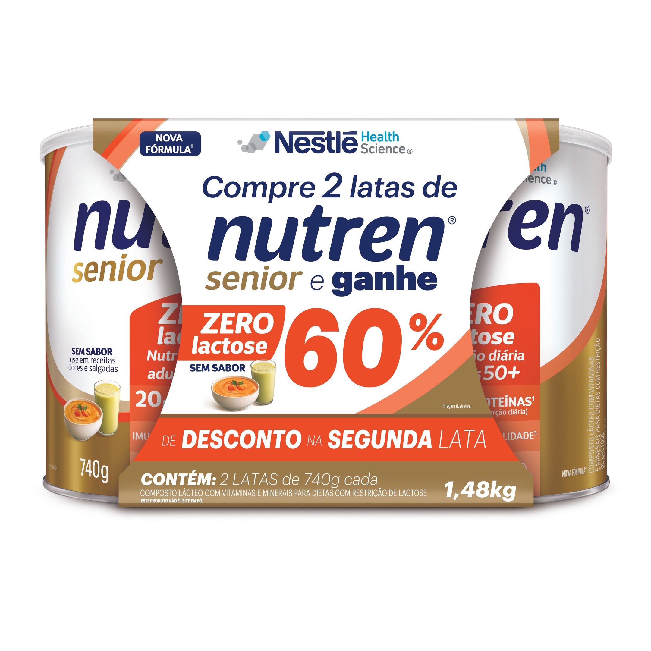 Kit Complemento Alimentar Nutren Senior Zero Lactose 2 Unidades 740g Cada