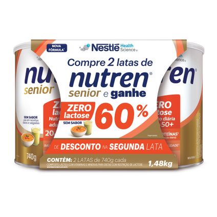 KIT COMPLEMENTO ALIMENTAR NUTREN SENIOR ZERO LACTOSE 2 UNIDADES 740G CADA