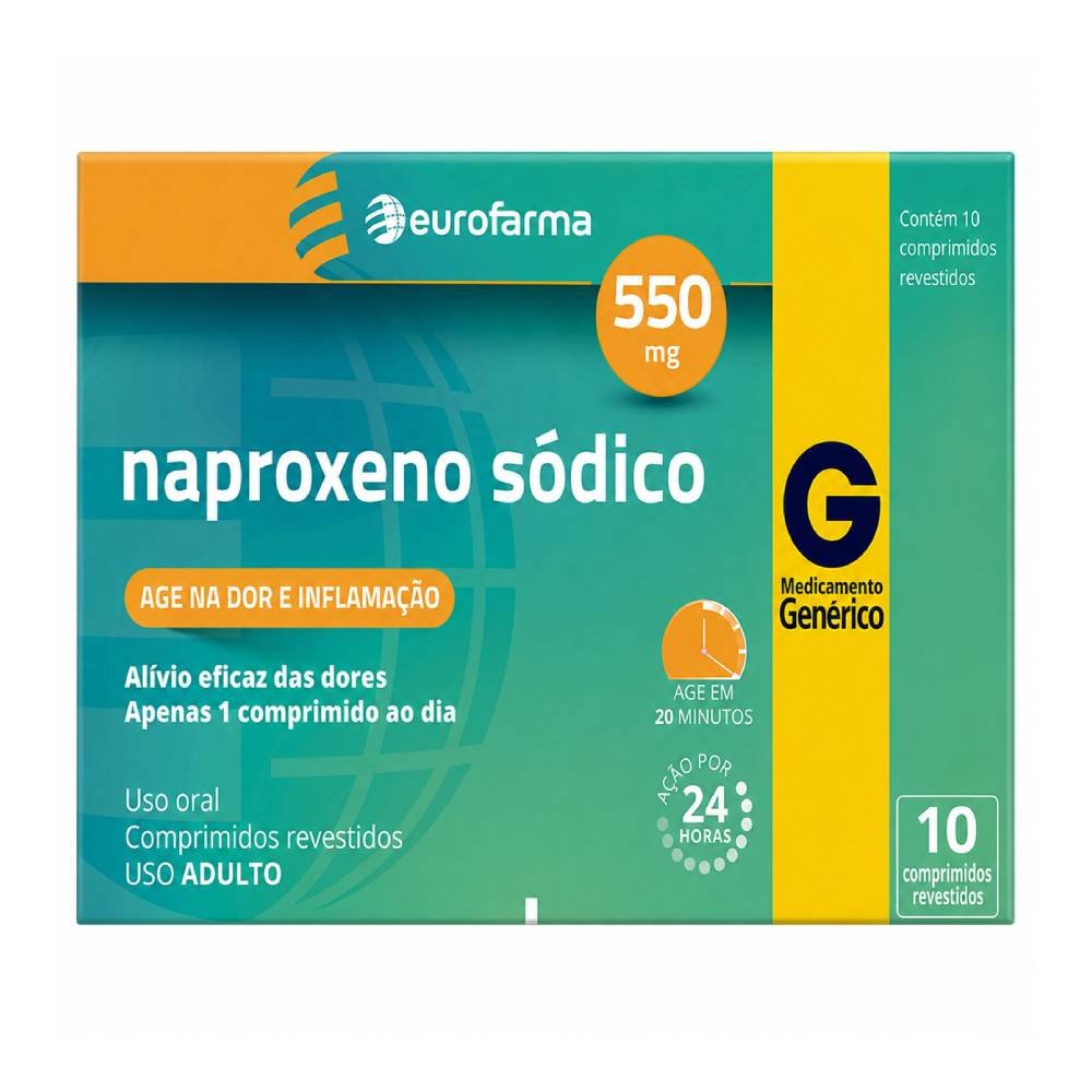 Naproxeno Sódico Eurofarma 550mg 10 Comprimidos