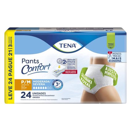 ROUPA ÍNTIMA TENA PANTS CONFORT P/M LEVE 24 PAGUE 21 UNIDADES