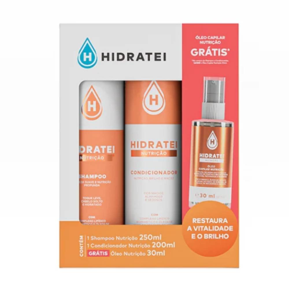Kit Hidratei Nutrição Shampoo 250ml + Condicionador 200ml + Óleo Capilar 30ml