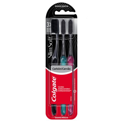 KIT ESCOVA DENTAL MACIA COLGATE SLIM SOFT CARVÃO - 3 UNIDADES
