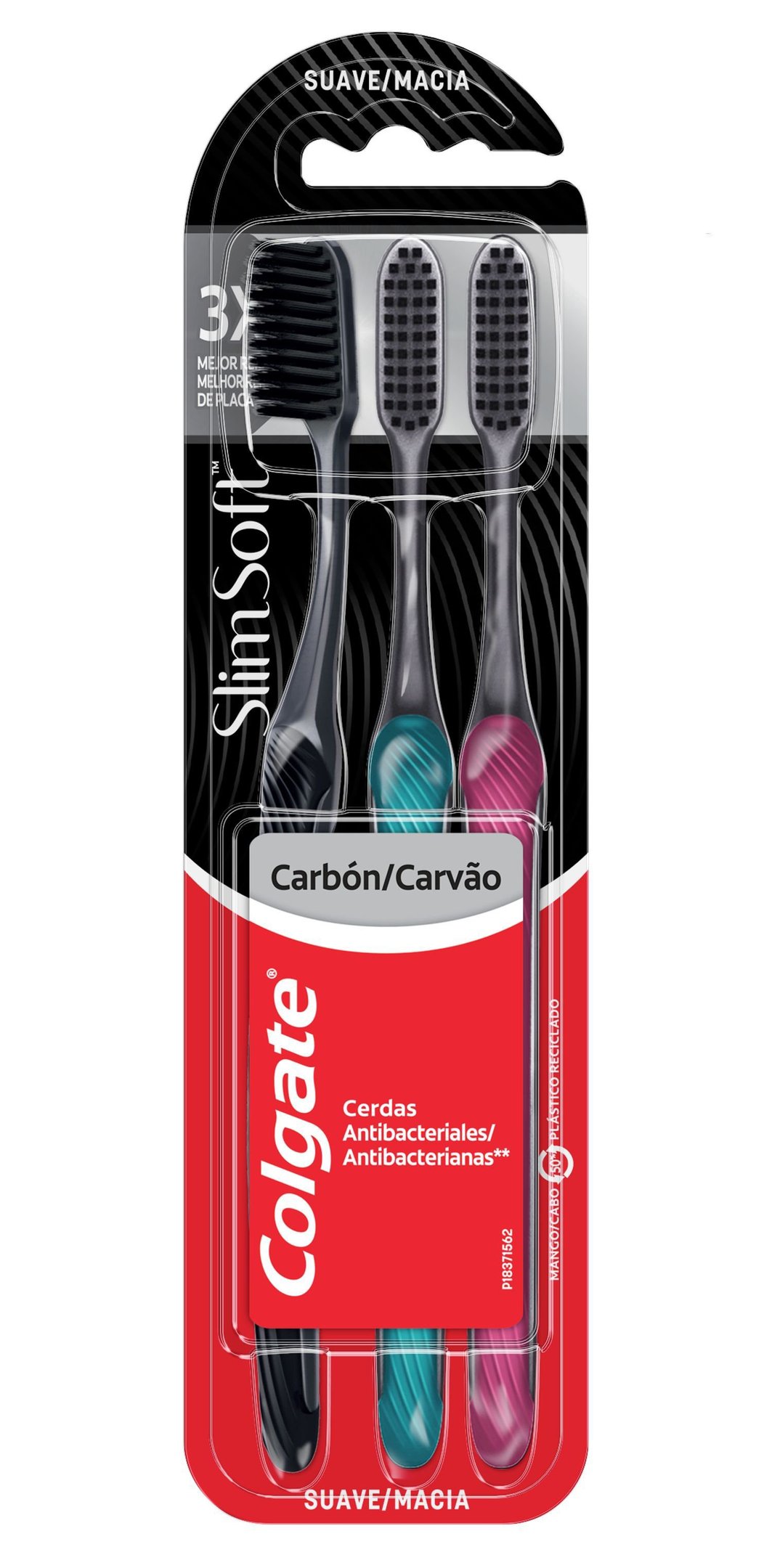 Kit Escova Dental Colgate Slim Soft Carvão 3 Unidades