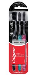 KIT ESCOVA DENTAL COLGATE SLIM SOFT CARVÃO 3 UNIDADES