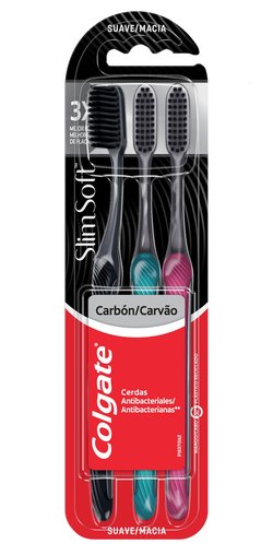 Kit Escova Dental Colgate Slim Soft Carvão 3 Unidades
