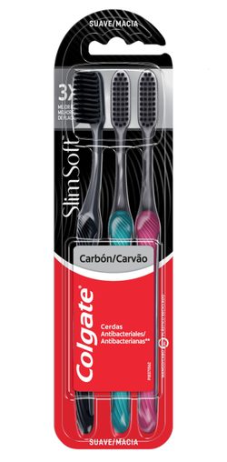 Kit Escova Dental Colgate Slim Soft Carvão 3 Unidades