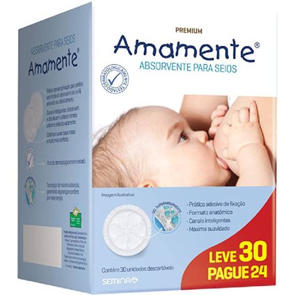 ABSORVENTE PARA SEIOS AMAMENTE LEVE 30 PAGUE 24