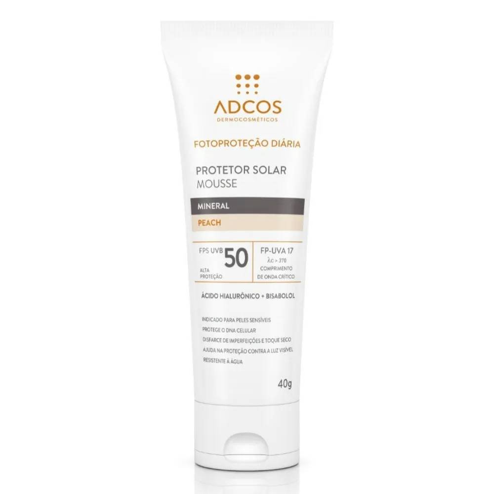 Protetor Solar Facial Adcos Mousse Mineral Peach Fps50 40g