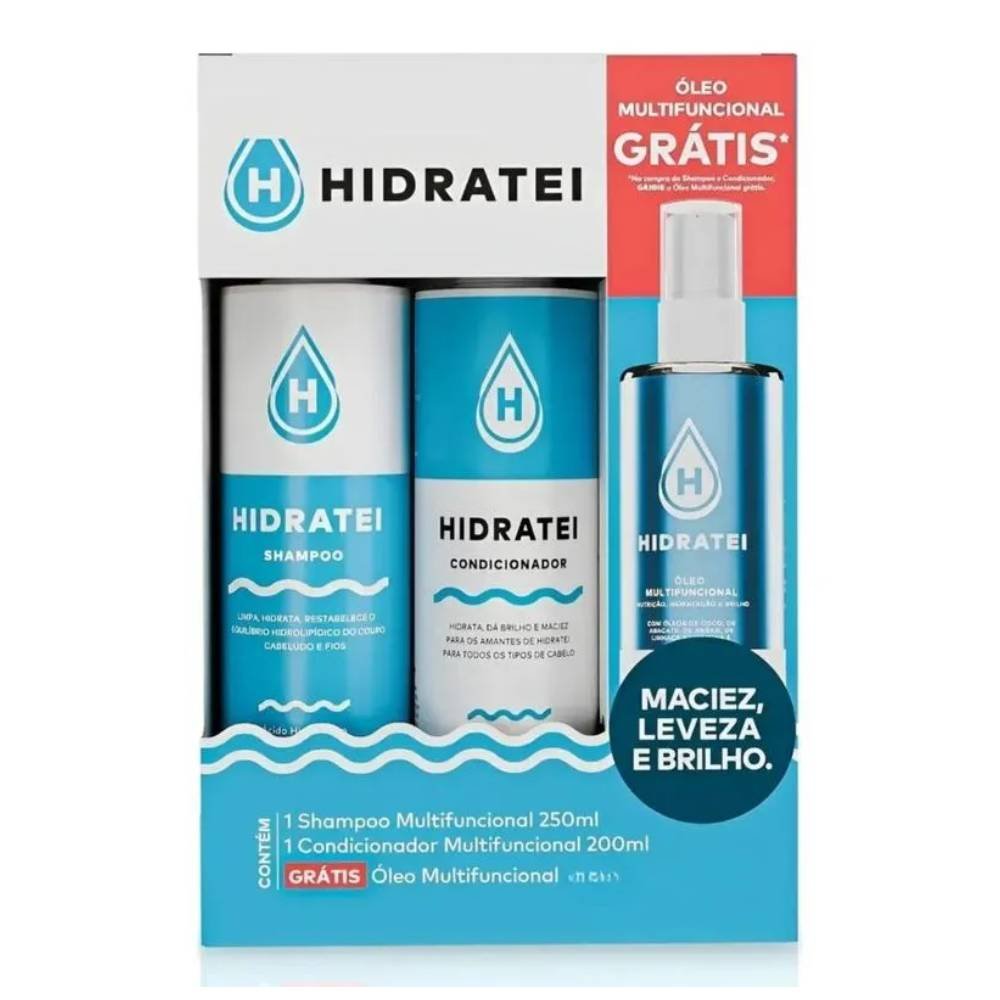 Kit Hidratei Shampoo 250ml + Condicionador 200ml + Óleo Capilar 30ml