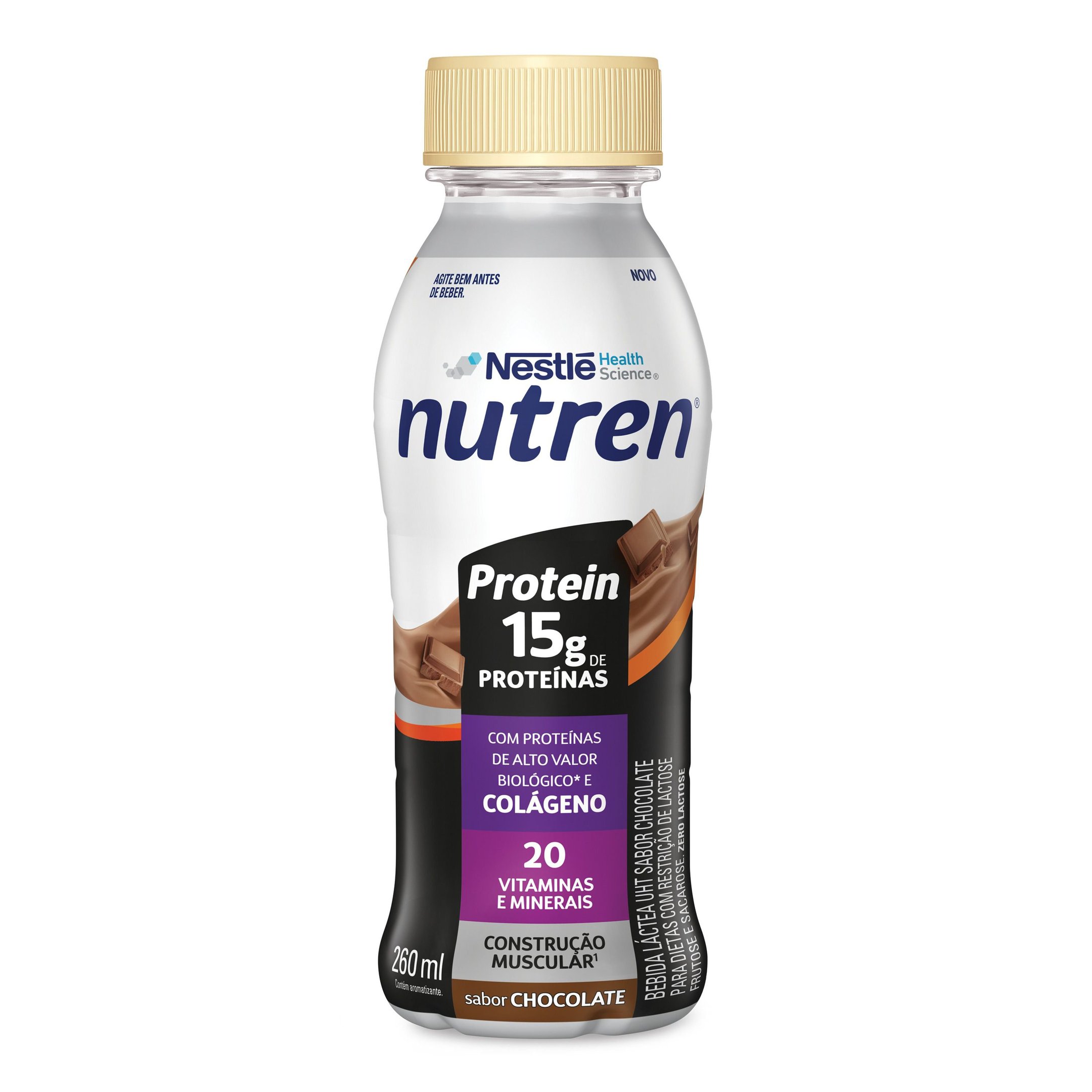 Bebida Láctea Nutren Protein 15g De Proteínas Colágeno Chocolate 260ml