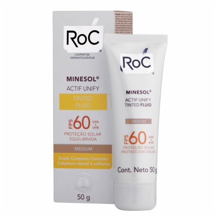 PROTETOR SOLAR ROC MINESOL ACTIF UNIFY TINTED FLUID MEDIUM FPS 60 50G