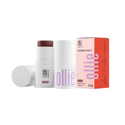 BASTÃO OLLIE 3EM1 BLUSH BATOM E SOMBRA CAFÉ FPS95 4,5G