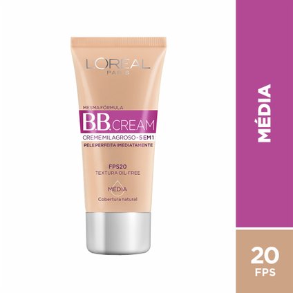 BASE BB CREAM L'ORÉAL PARIS DERMO EXPERTISE COR MÉDIA FPS 20 30ML
