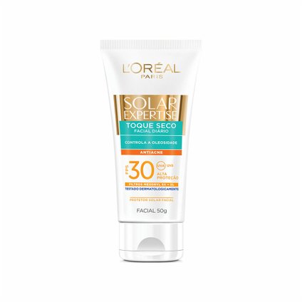 PROTETOR SOLAR FACIAL L'OREAL SOLAR EXPERTISE TOQUE SECO ANTIACNE FPS30 50G