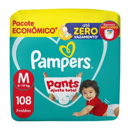 FRALDA PAMPERS PANTS AJUSTE TOTAL M 108 UNIDADES