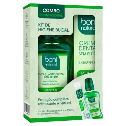 Kit Boni Natural Menta E Melaleuca Creme Dental 90g + Enxaguante Bucal 250ml