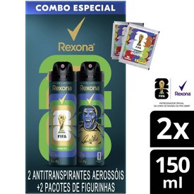 KIT DESODORANTE AEROSOL REXONA MEN FIFA IMPACTO RONALDO 2 UNIDADES 150ML CADA + 2 FIGURINHAS