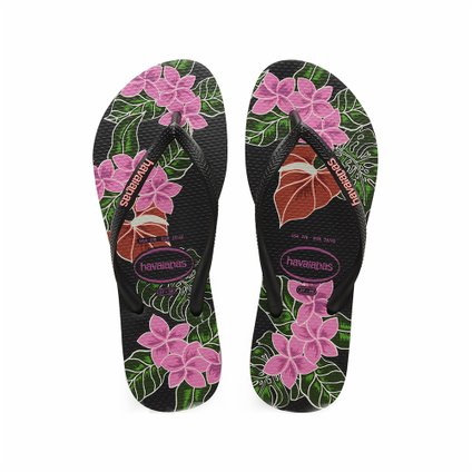 SANDALIA HAVAIANAS SLIM FLORAL PRETO 33/34