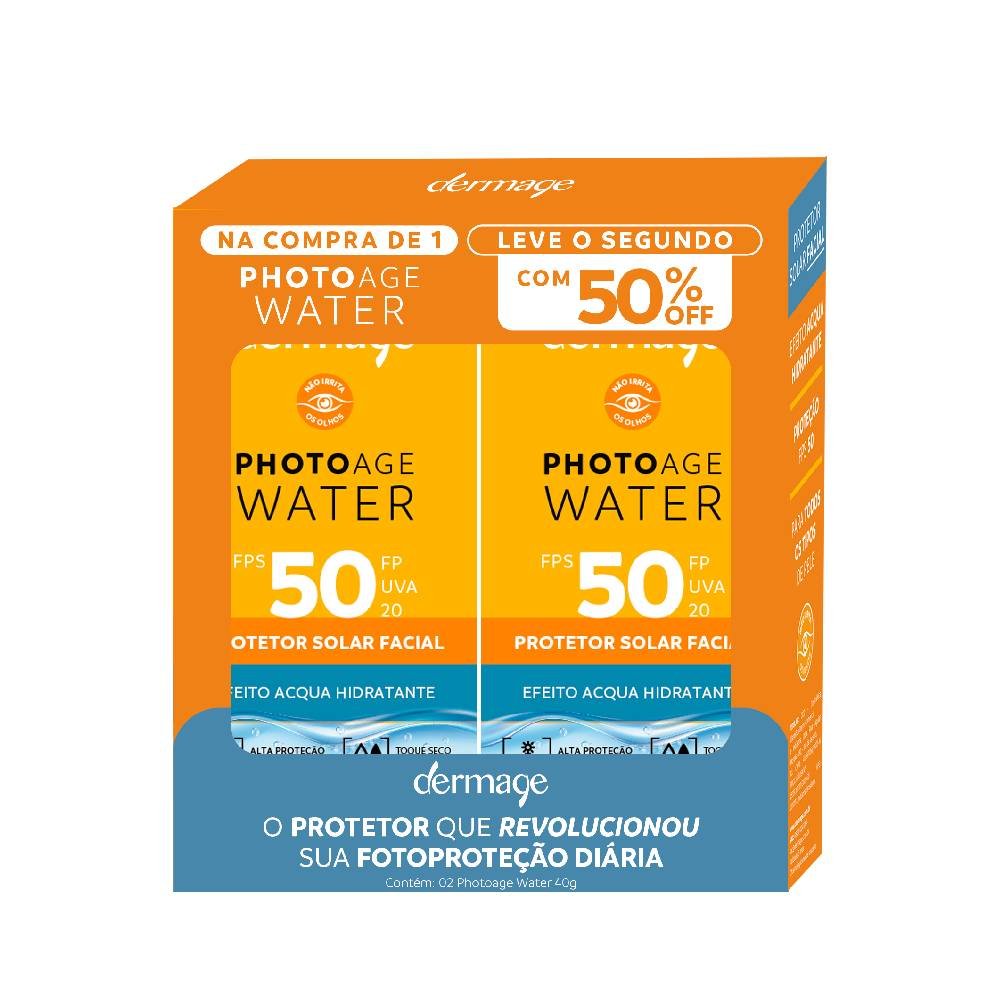 Kit Protetor Solar Facial Dermage Photoage Water Fps50 2 Unidades 40g Cada