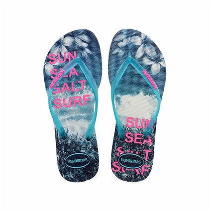 SANDALIA HAVAIANAS SLIM PAISAGE BRANCO E TURQUESA 39/40
