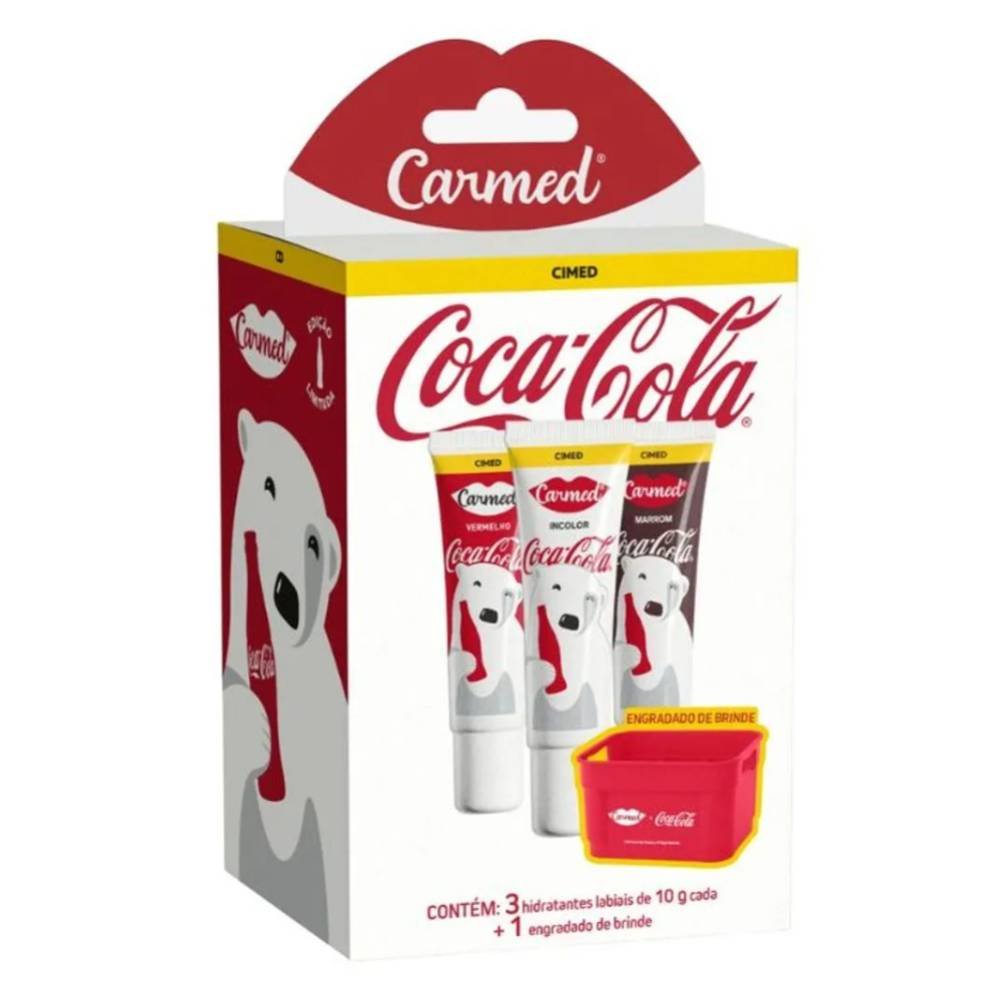 Kit Hidratante Labial Carmed Coca-cola 3 Unidades 10g Cada + Engradado Colecionável