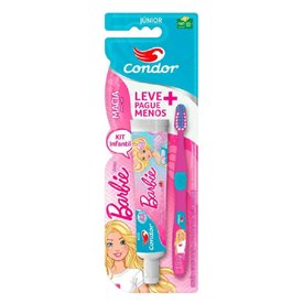 KIT CONDOR BARBIE ESCOVA DENTAL INFANTIL + GEL DENTAL TUTTI-FRUTTI 50G