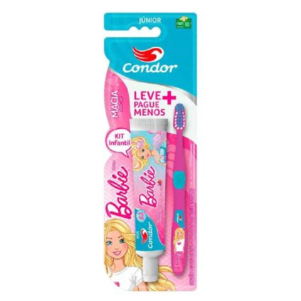 KIT CONDOR BARBIE ESCOVA DENTAL INFANTIL + GEL DENTAL TUTTI-FRUTTI 50G