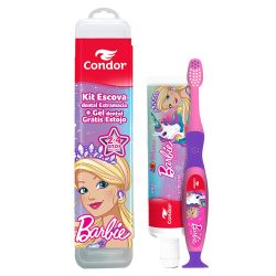 Kit Condor Barbie Estojo + Escova Dental Infantil + Gel Dental Tutti-frutti 50g