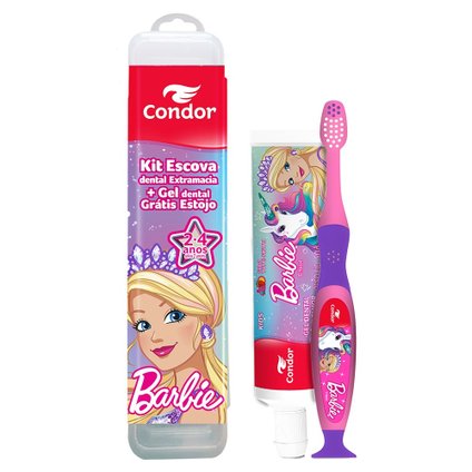 KIT CONDOR BARBIE ESTOJO + ESCOVA DENTAL INFANTIL + GEL DENTAL TUTTI-FRUTTI 50G